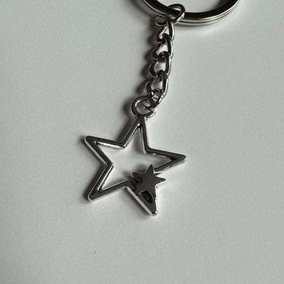 Y2K 2000 silver double star pendant keyring for keychain - Picture 1 of 5